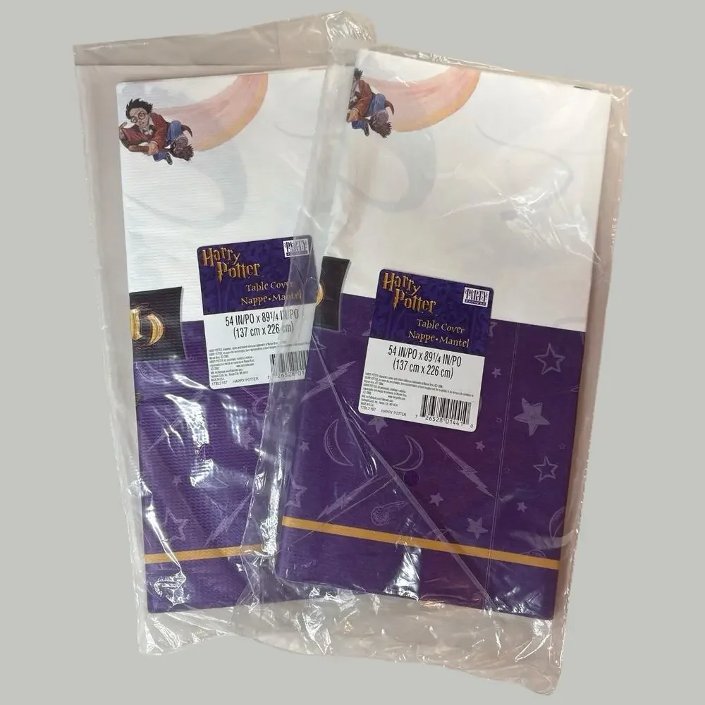 (2) - VTG 2000s Harry Potter Sorcerers Stone Plastic Table Cover Party Supplies
